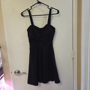 Dots Black Mini Dress, with see through panel